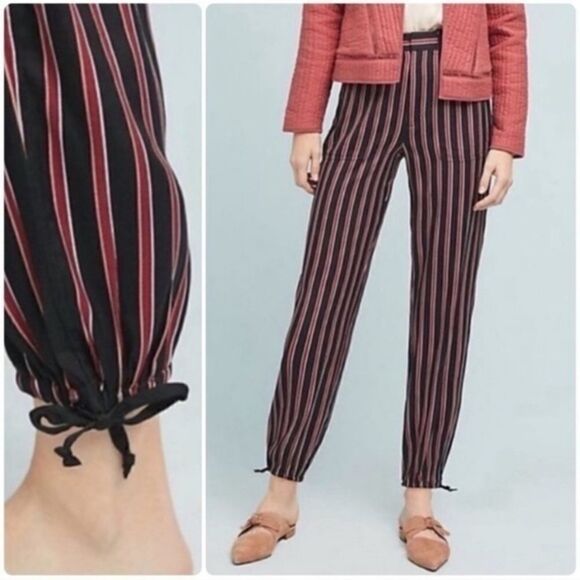 Anthropologie Silky Striped Jogger Pants Size M - Picture 1 of 10